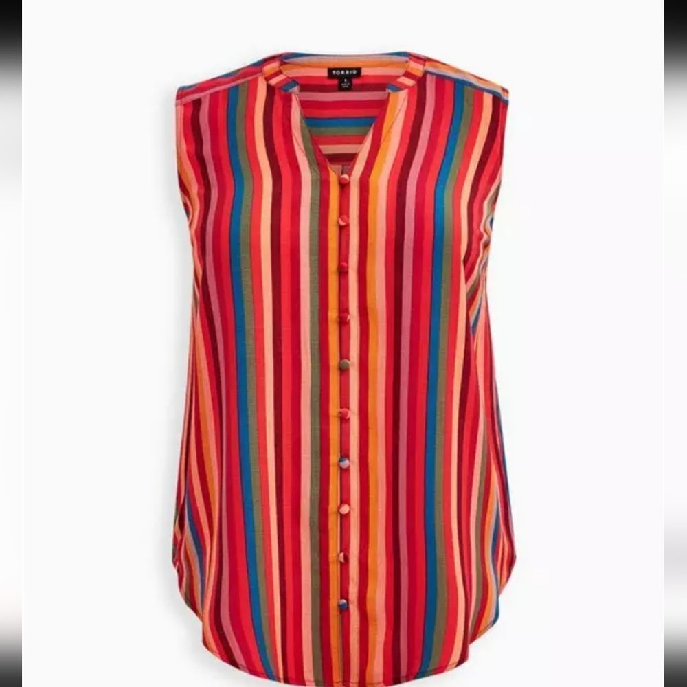 Torrid Women's Harper Sleeveless Striped Top Size 0X Rainbow Buttoned Up PRIDE - Picture 4 of 5